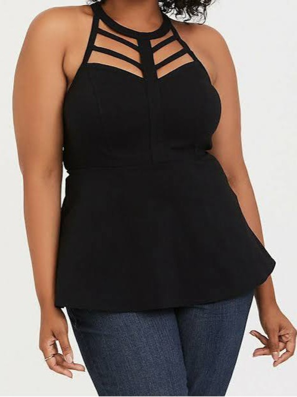 Torrid Black Sleeveless Peplum Blouse Cage Neck 3X